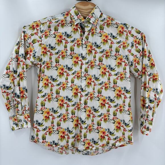 Tommy Bahama Small Multicolor Floral Print Silk Cotton Blend Long Sleeve Shirt - Picture 3 of 4